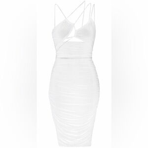 Leau Seoul Strap Mesh Midi Dress in White